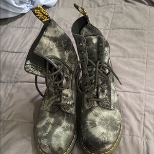 Dr. Martens Black and Gray Tie-Dye Boots